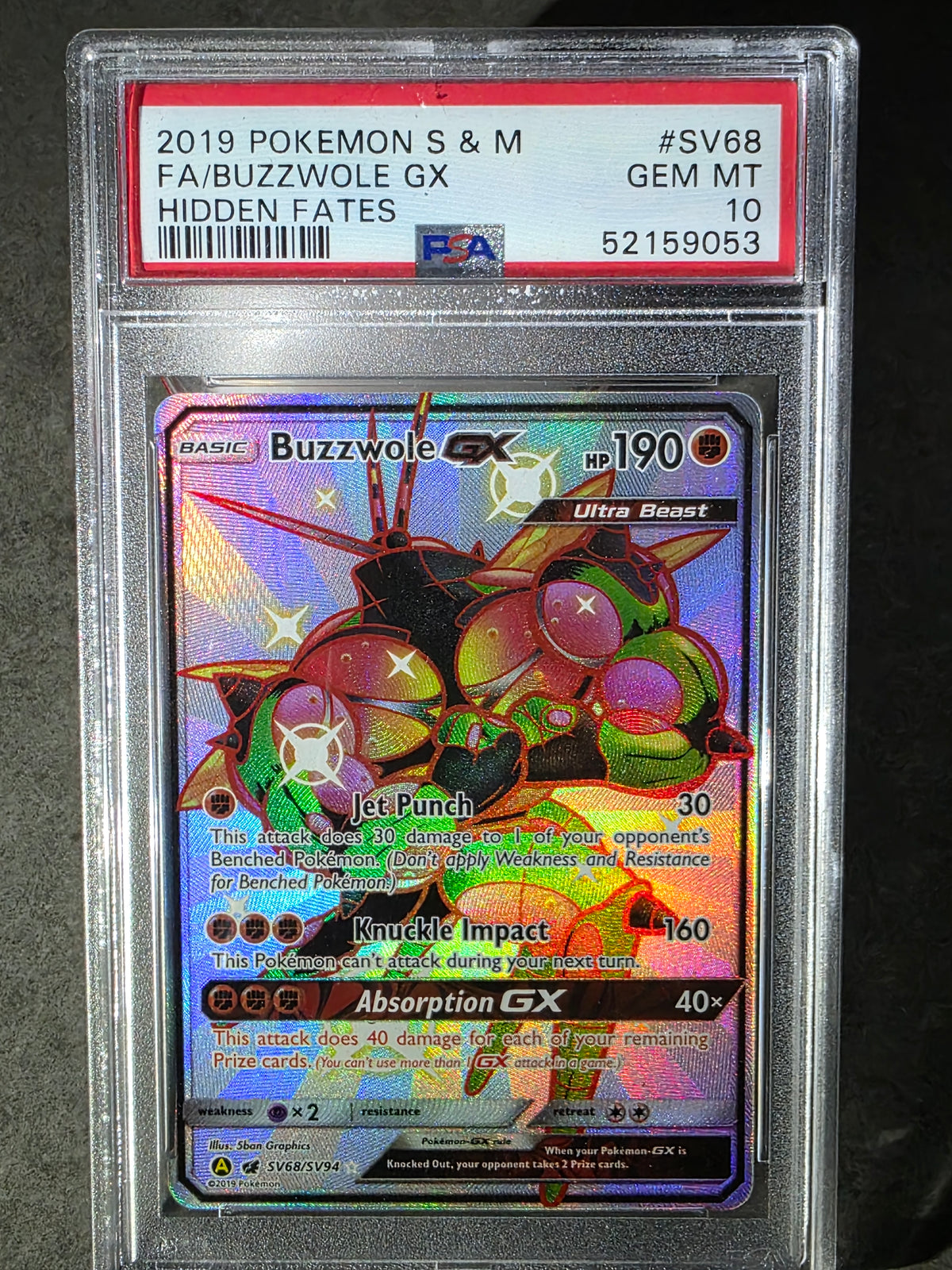 Buzzwole GX SV68/SV94 - Hidden Fates - PSA 10